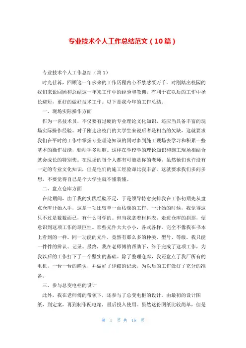 专业技术个人工作总结范文(10篇)