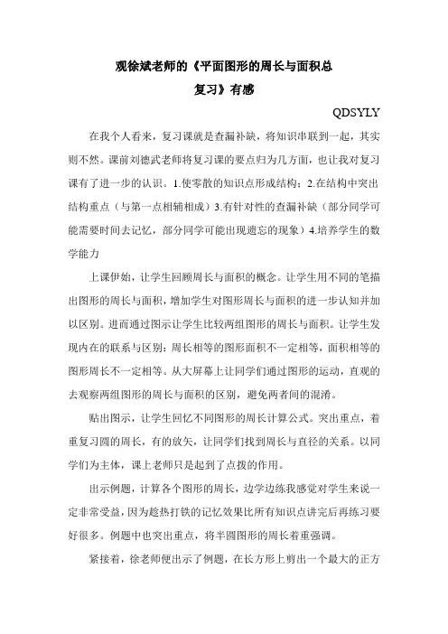 观徐斌老师的《平面图形的周长与面积总复习》有感