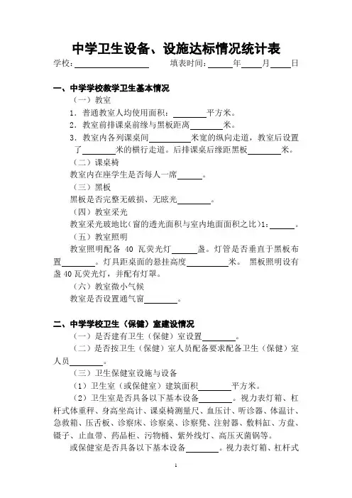 中小学卫生设备、设施达标情况统计表~