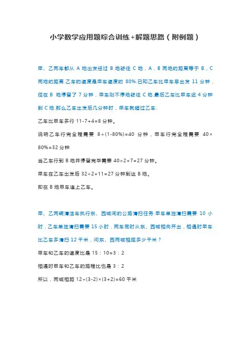 六年级数学上册应用题综合训练和解题思路(附例题)