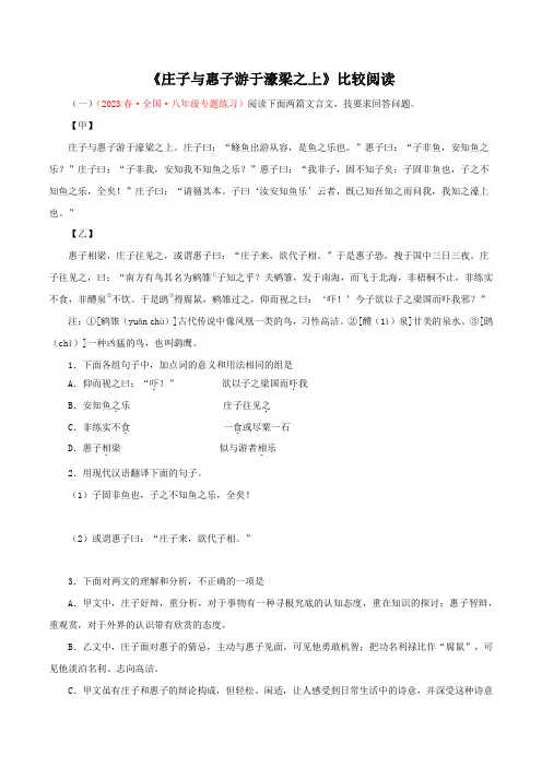 03《庄子与惠子游于濠梁之上》对比阅读-2022-2023学年八年级语文下册知识梳理与能力训练