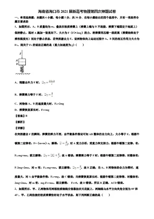 海南省海口市2021届新高考物理第四次押题试卷含解析