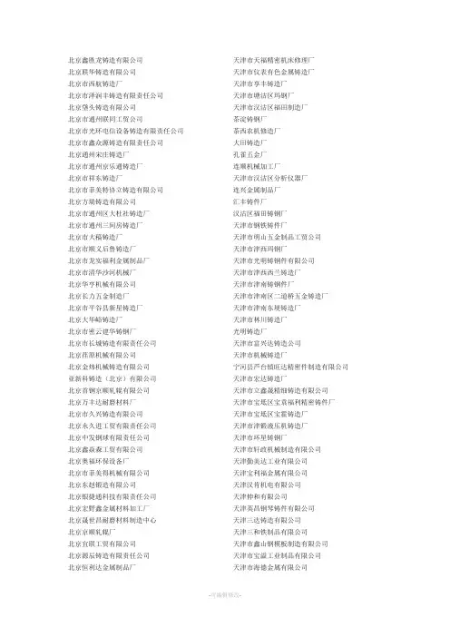 全国铸造企业名单