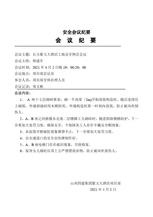 安全会议纪要 2