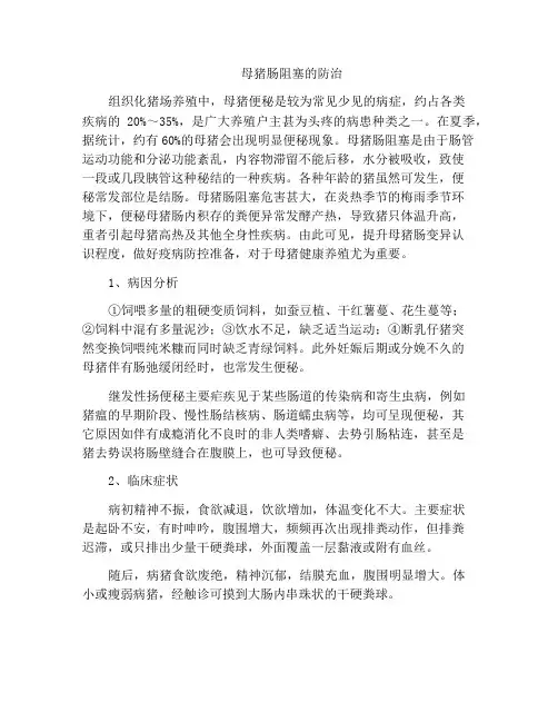 母猪肠阻塞的防治