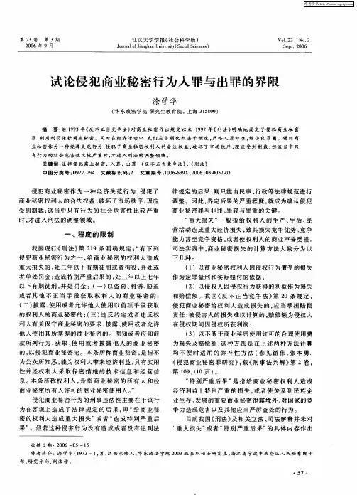 试论侵犯商业秘密行为入罪与出罪的界限