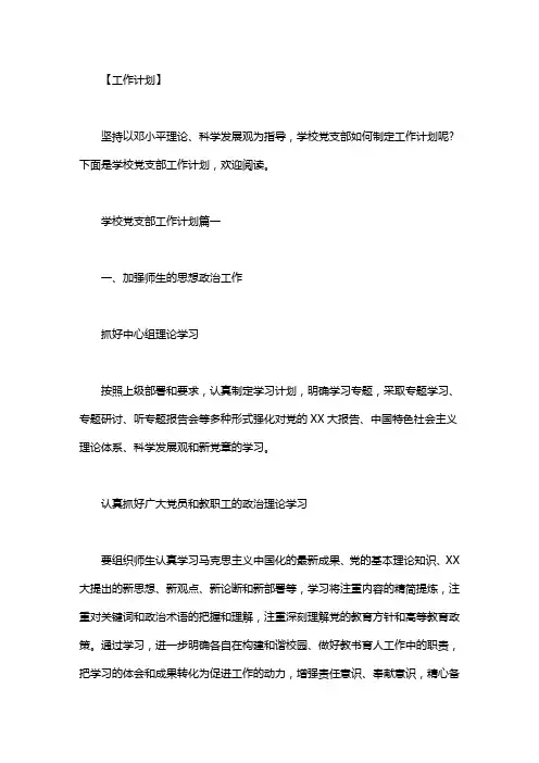 2020-2021年学校党支部工作计划