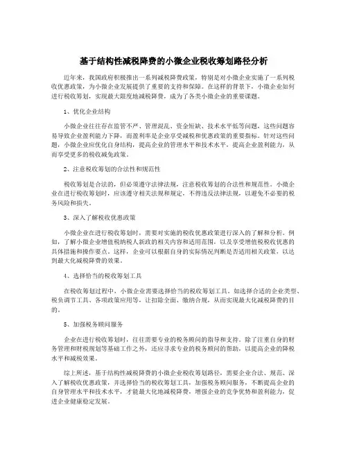 基于结构性减税降费的小微企业税收筹划路径分析