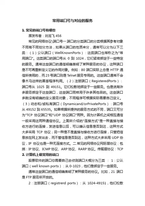 常用端口号与对应的服务