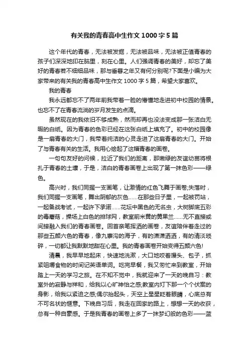 有关我的青春高中生作文1000字5篇