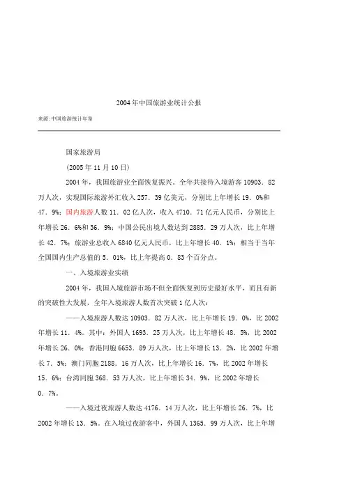 2004年中国旅游业统计公报