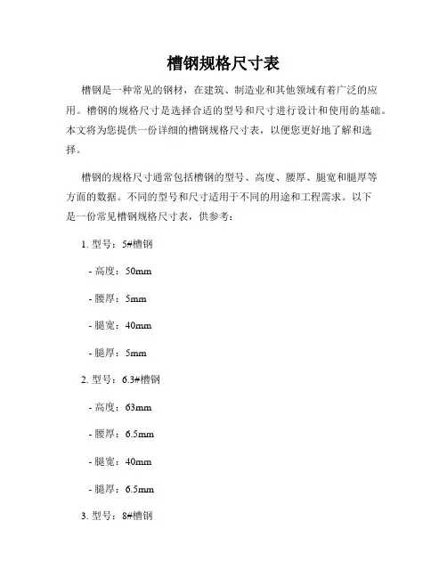 槽钢规格尺寸表