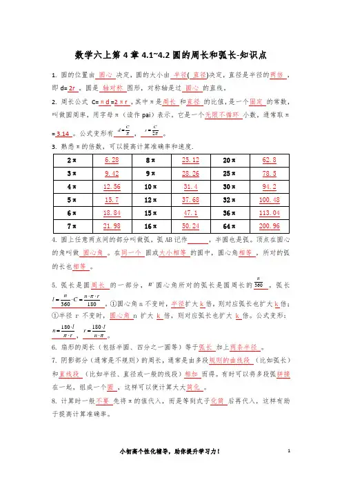 数学六上第4章4.1~4.2圆的周长和弧长-知识点