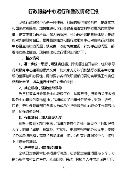 政务中心运行和整改情况汇报
