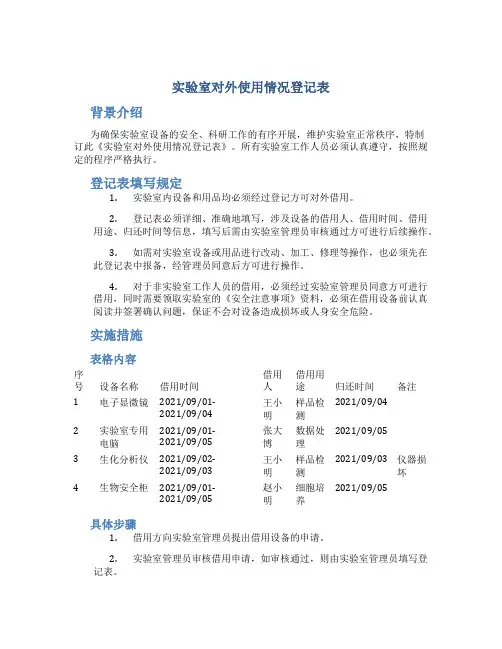 实验室对外使用情况登记表