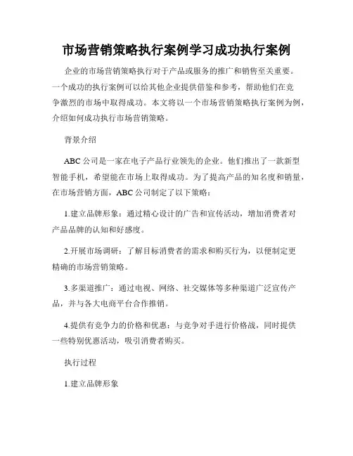 市场营销策略执行案例学习成功执行案例