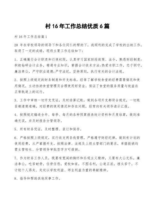 村16年工作总结优质6篇