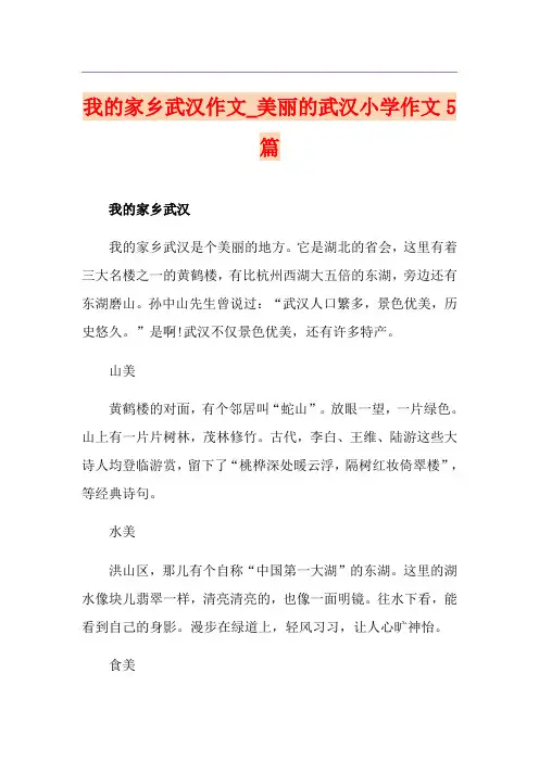 我的家乡武汉作文_美丽的武汉小学作文5篇