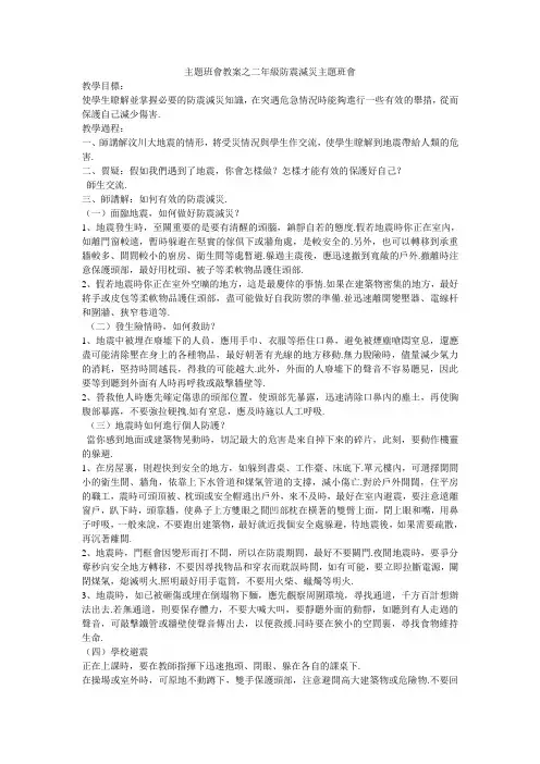 主题班会教案之二年级防震减灾主题班会