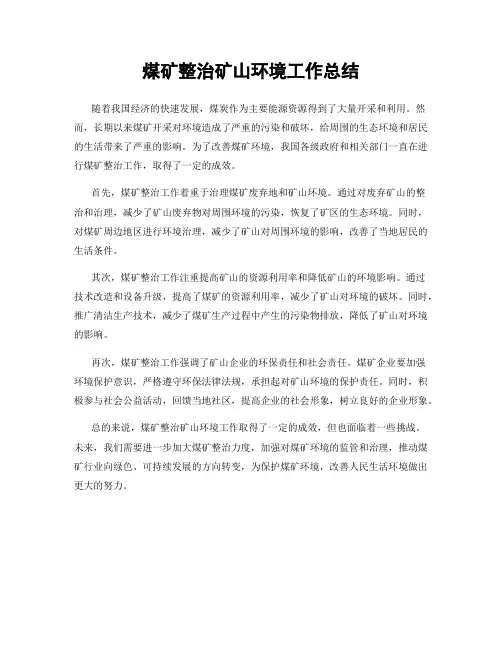 煤矿整治矿山环境工作总结