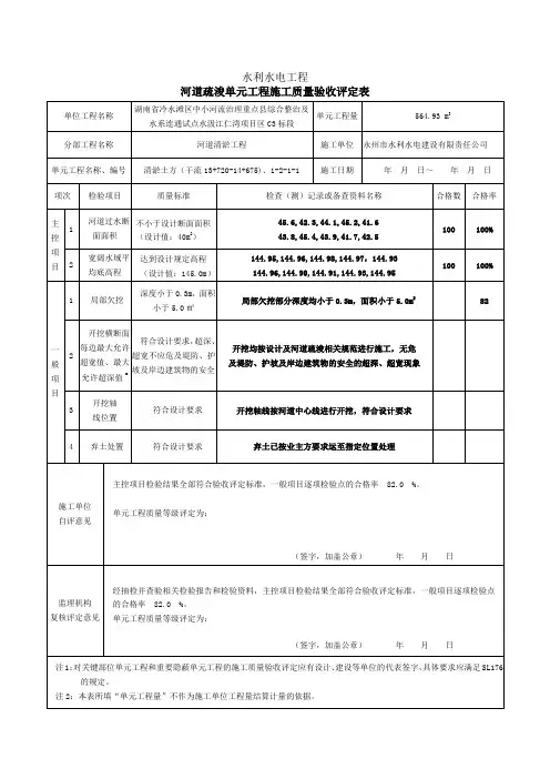 1河道疏浚单元工程施工质量验收评定表