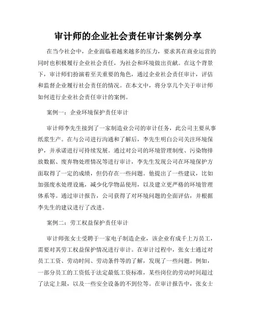 审计师的企业社会责任审计案例分享