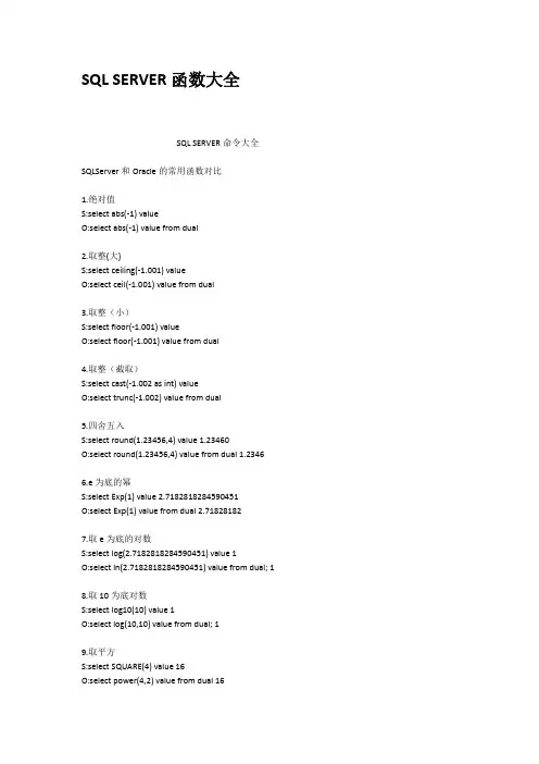 SQLSERVER函数大全