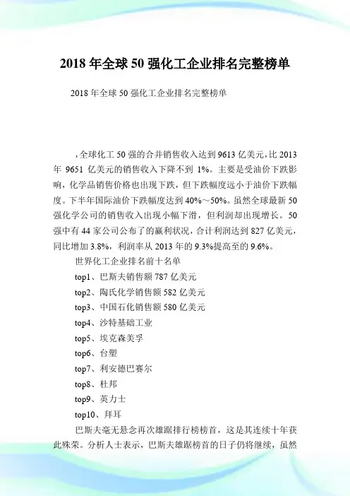 全球50强化工企业排名完整榜单.doc