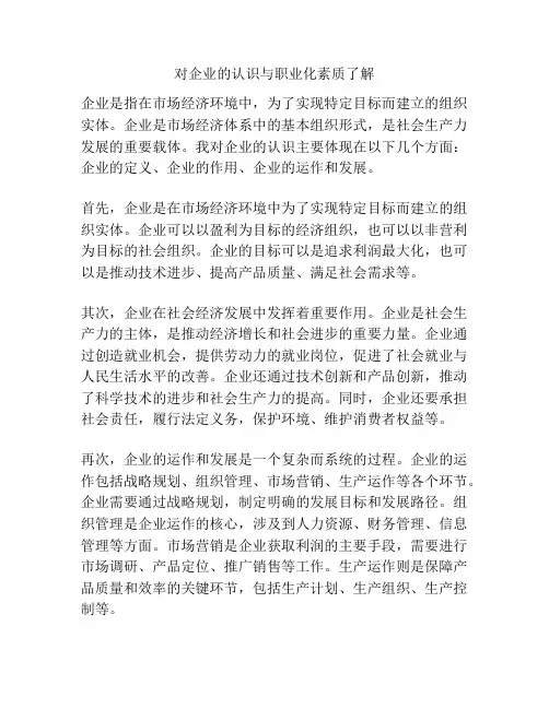 对企业的认识与职业化素质了解