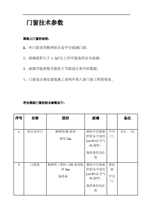 门窗技术参数(1)