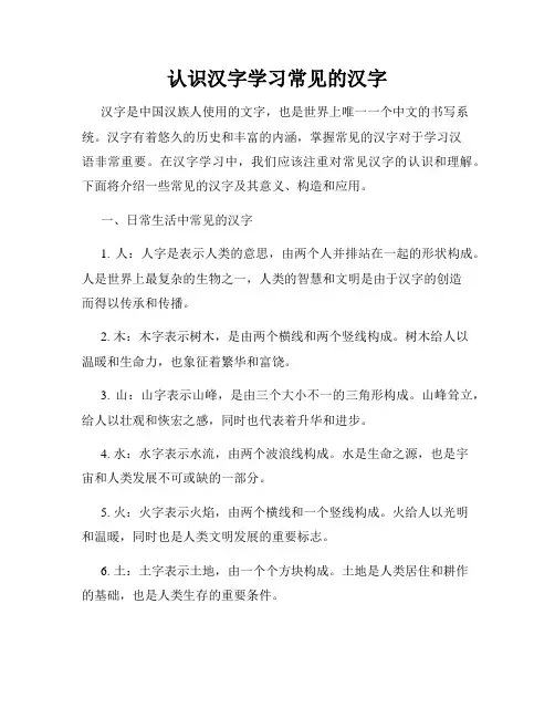 认识汉字学习常见的汉字