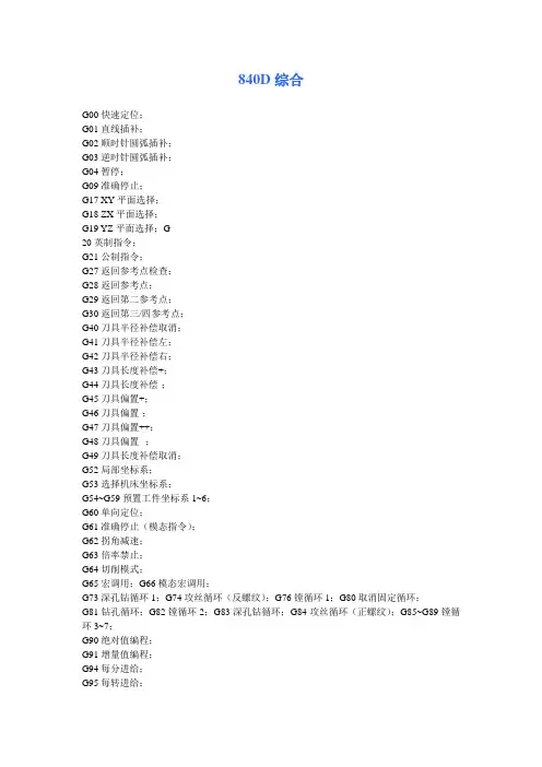 西门子840D G指令概述