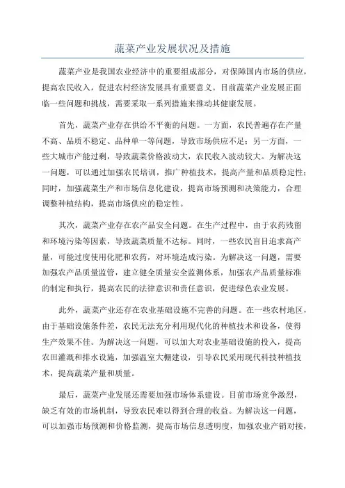蔬菜产业发展状况及措施