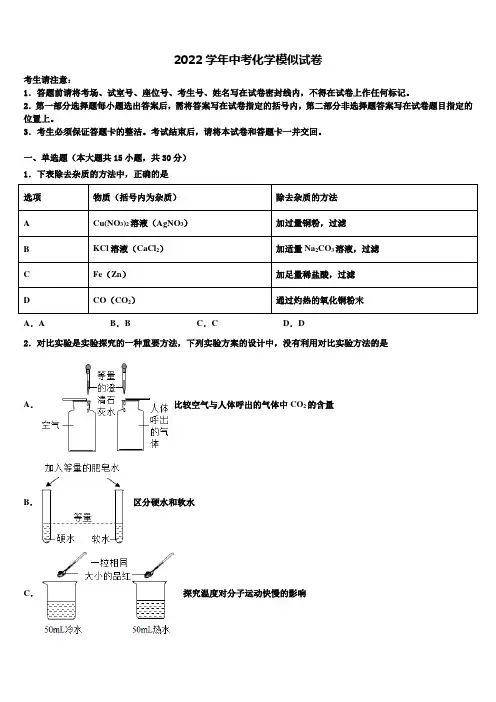 甘肃省平凉市静宁县重点名校2022年中考一模化学试题(含解析)