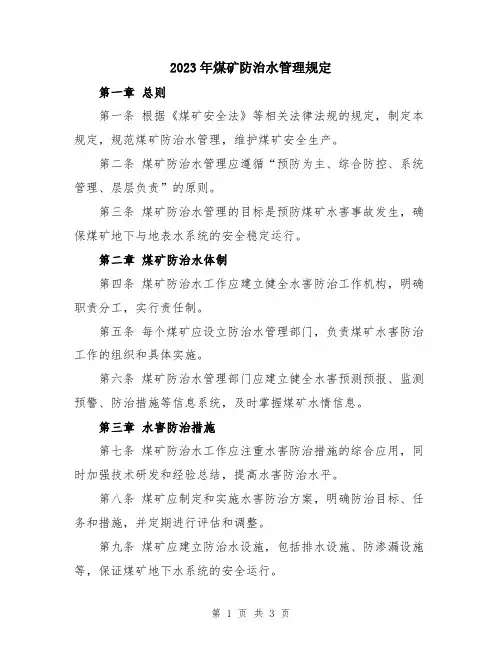 2023年煤矿防治水管理规定