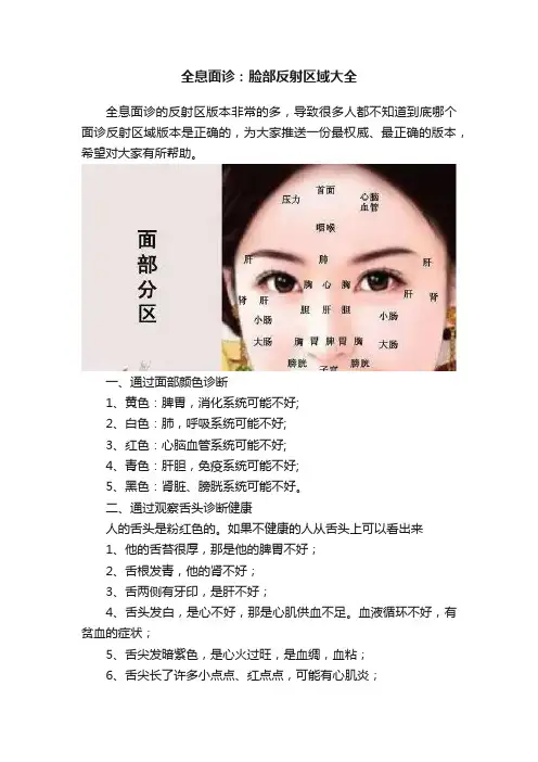 全息面诊：脸部反射区域大全