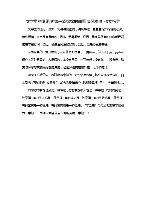 文字里的遇见,犹如一场绵绵的细雨,清风拂过 作文指导