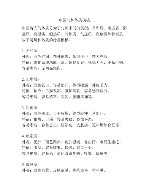 中医九种体质模板