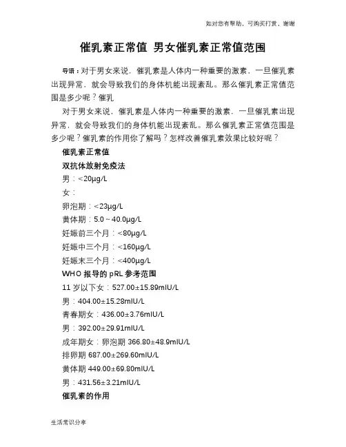 催乳素正常值 男女催乳素正常值范围