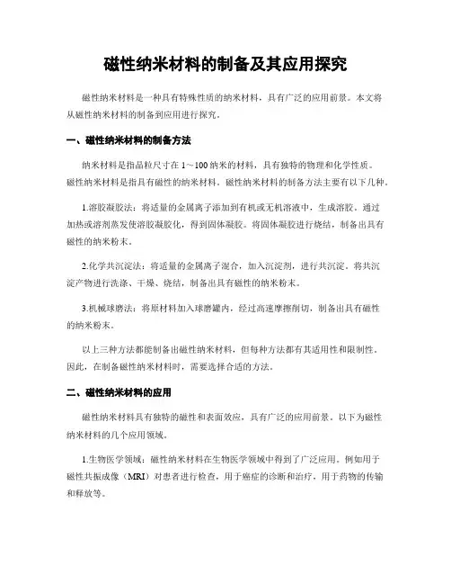 磁性纳米材料的制备及其应用探究