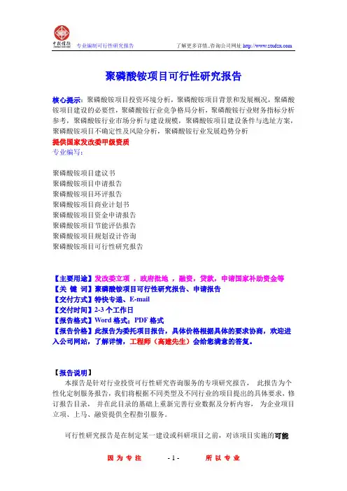 聚磷酸铵项目可行性研究报告