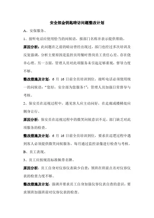 2012.6金钥匙暗访问题整改计划