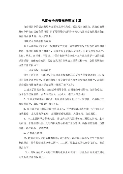 汛期安全自查报告范文5篇