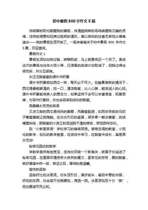 初中暑假800字作文5篇