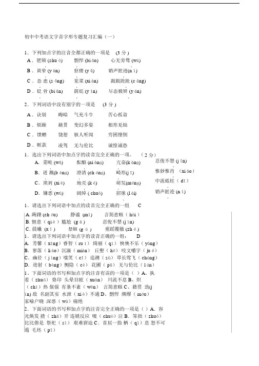 中考语文字音字形复习专题大全.docx