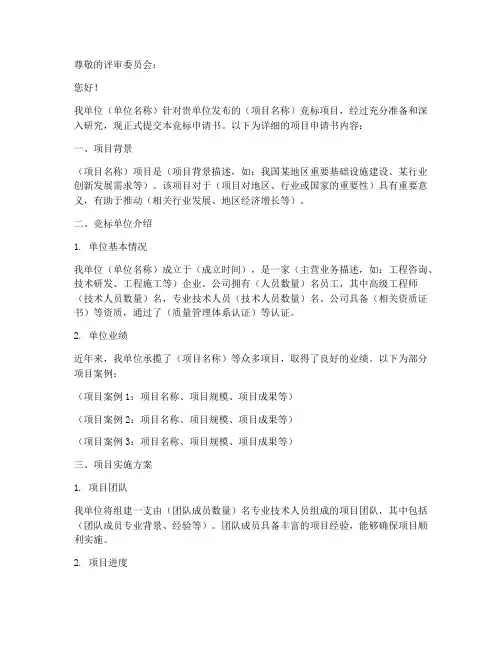 竞标项目申请书