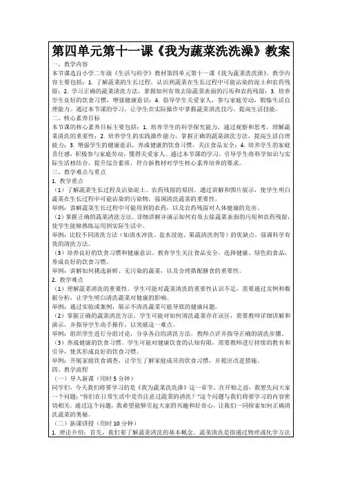 第四单元第十一课《我为蔬菜洗洗澡》教案