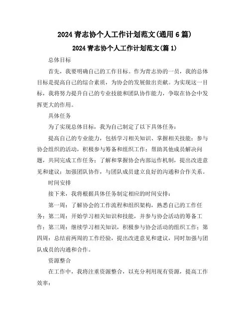 2024青志协个人工作计划范文(通用6篇)