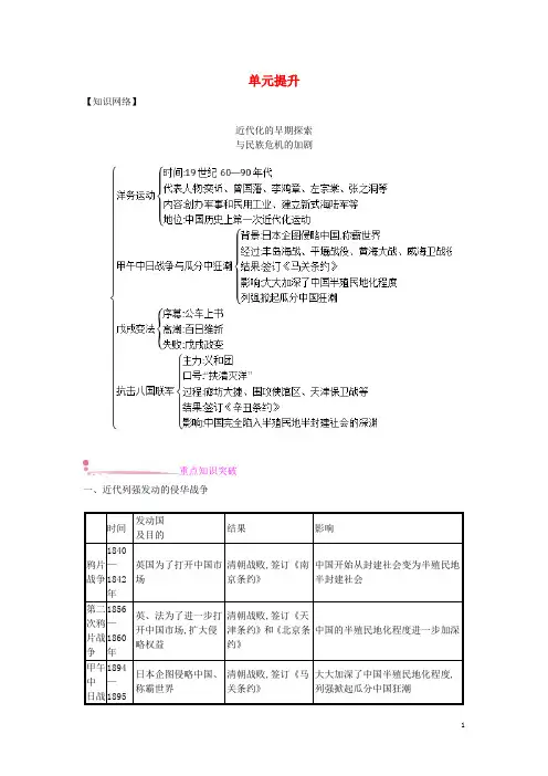 人教版八年级历史上册第二单元近代化的早期探索与民族危机的加剧单元提升(含答案)