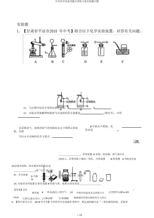 中考化学各地考题分类练习卷实验题专题